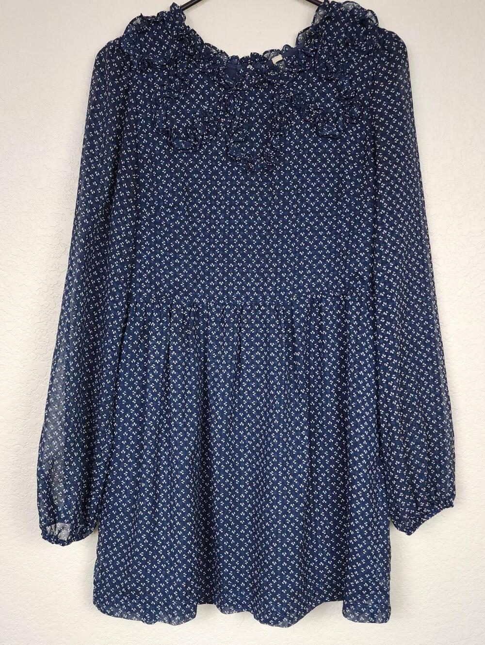 Free People Blue Boho Long Sleeve Mini Dress